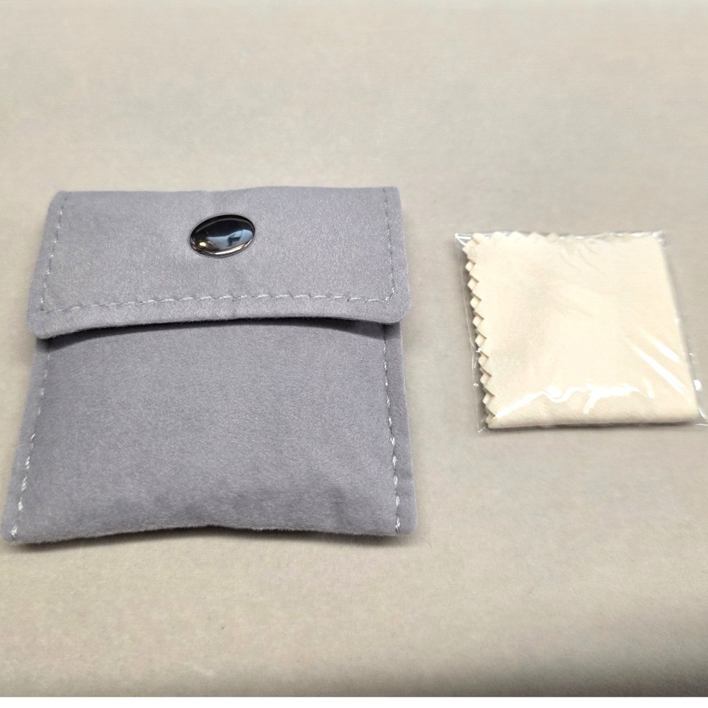 NEW Jewelry Pouch with Polishing Cloth Unisex Small Grey Microfiber Snap Travel
